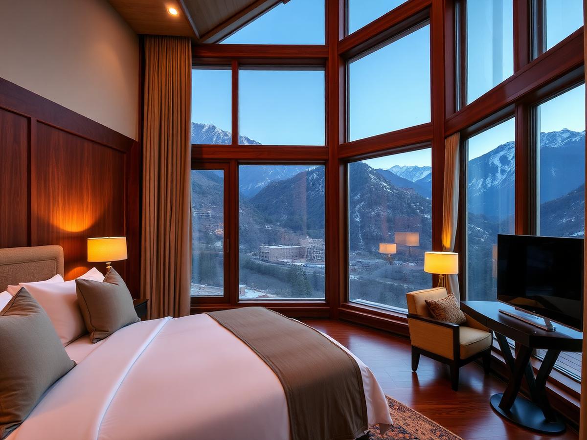 Luxury hotel suite with Himalayan valley views used on the premium Char Dham yatra