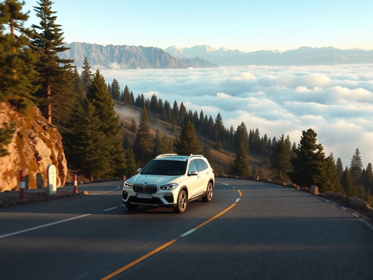 Private premium SUV on a Himalayan mountain road for a private Char Dham tour from Delhi